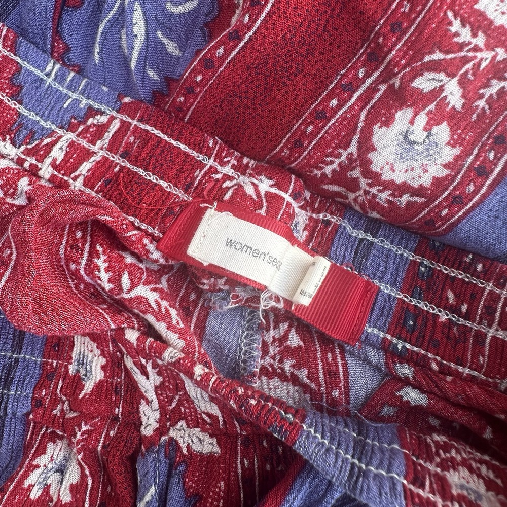 Hippie Beach Pants Size 8 Red Blue White Flowy High Slit Flare Leg Pool Vacation - Picture 3 of 7